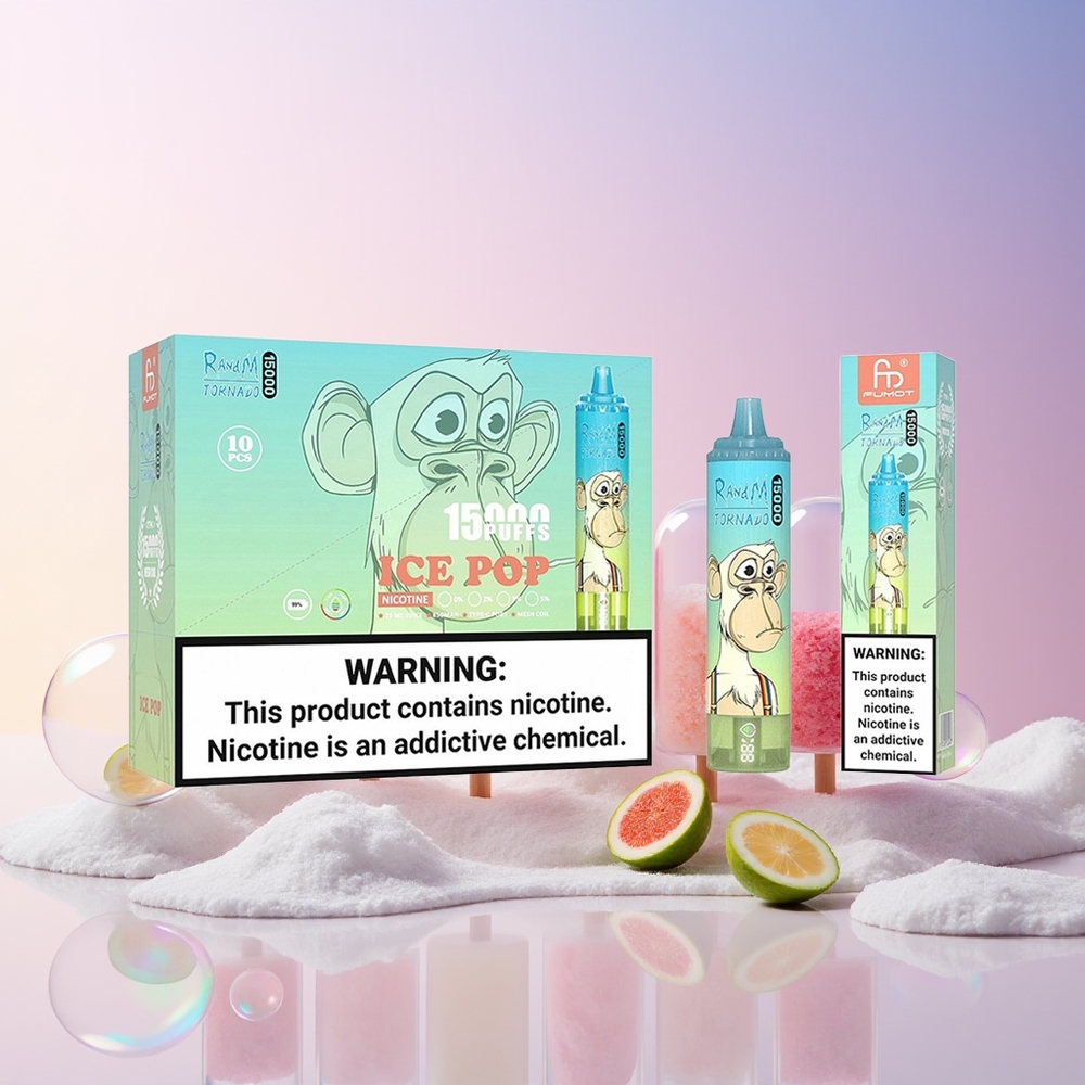 RandM Fumot Tornado 15000 Puffs Disposable Vape – 25mL Ice Pop (Mesh Coil, Type-C, 850mAh LCD) | Australia Wholesale