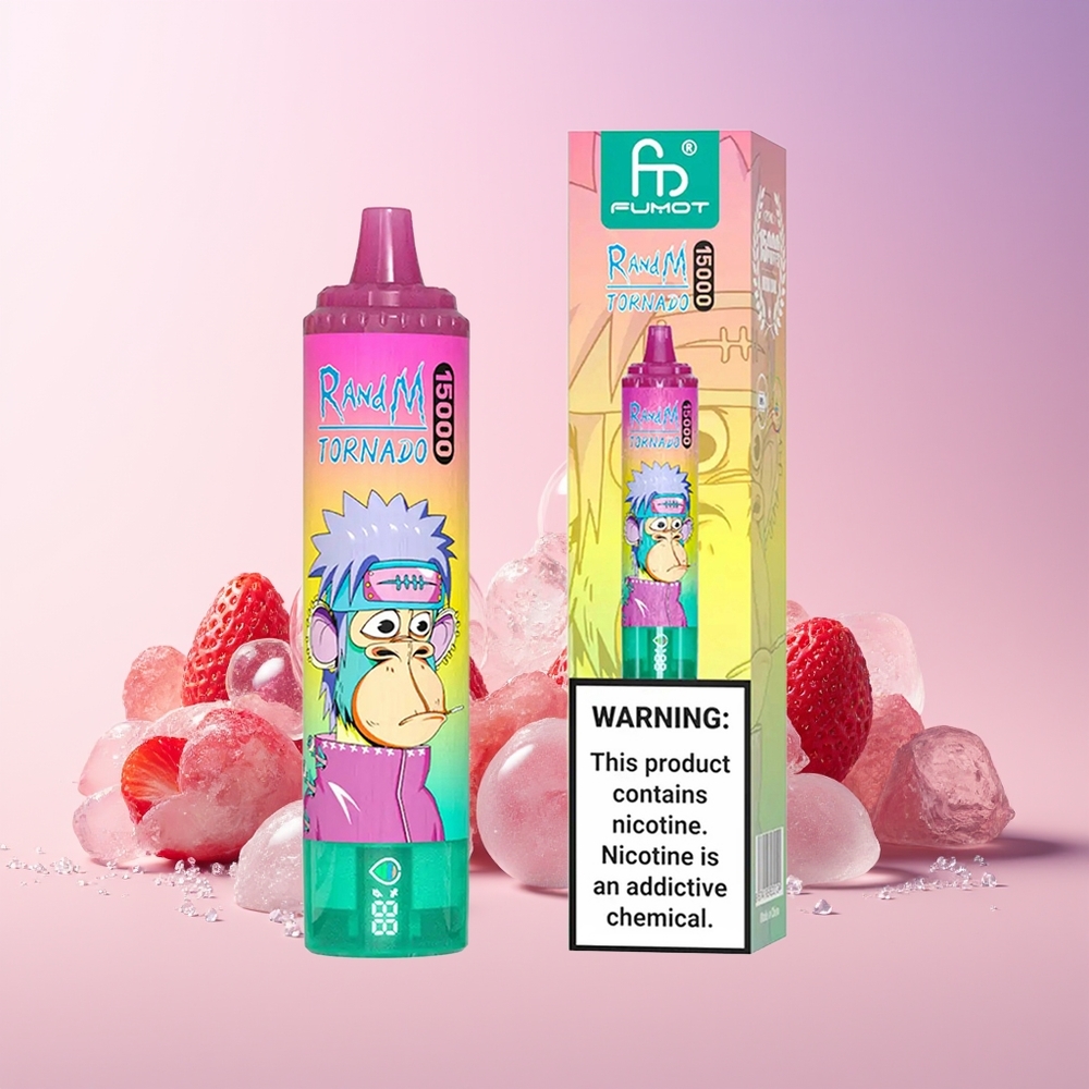 RandM Fumot Tornado 15000 Puffs Disposable Vape – 25mL Mesh Coil, Type-C, LCD Screen | Australia Wholesale Strawberry Ice