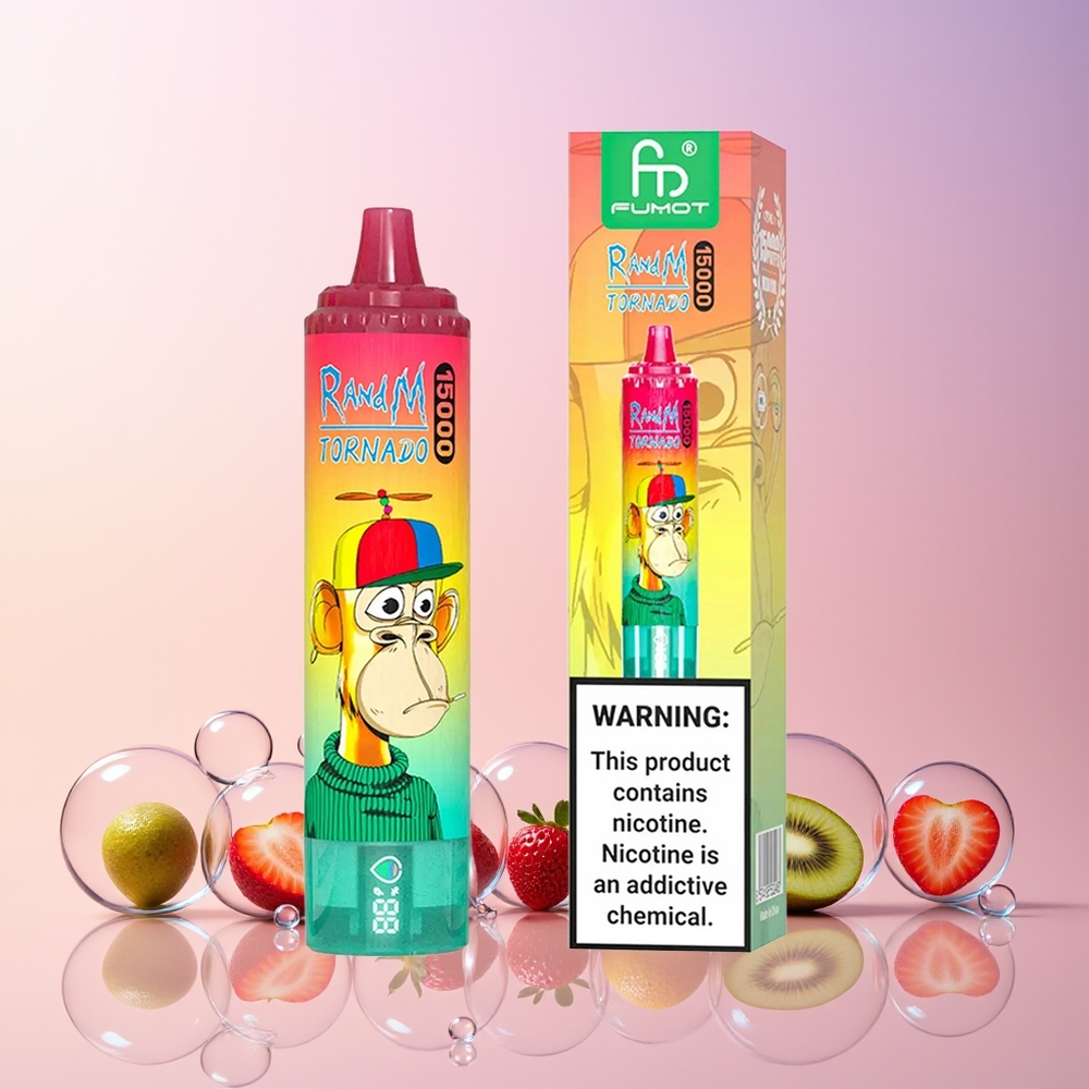 RandM Fumot Tornado 15000 Puffs Disposable Vape – 25mL Mesh Coil, Type-C USB, LCD Screen | Australia Wholesale (Strawberry Kiwi)