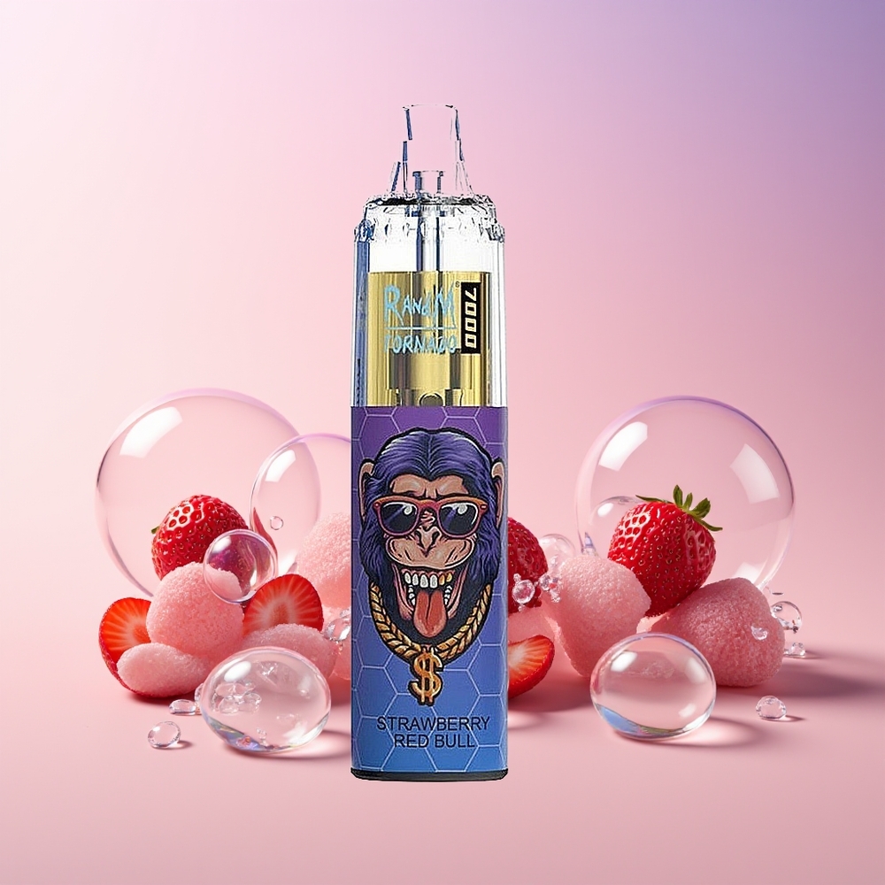 Australia Wholesale RandM Fumot Tornado 7000 Puffs – 14ML E-Liquid, Mesh Coil, Type-C, Air-Adjustable (Strawberry Red Bull)