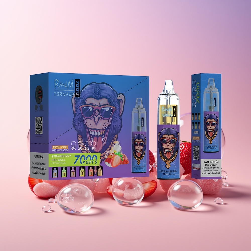 Australia Wholesale RandM Fumot Tornado 7000 Puffs – 14ML E-Liquid, Mesh Coil, Type-C, Air-Adjustable (Strawberry Red Bull)