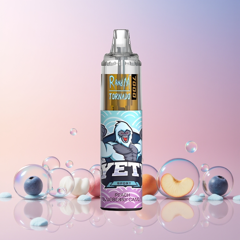 RandM Fumot Tornado 7000 Puffs Disposable Vape – 14ML E-liquid, 850mAh Battery, Mesh Coil, Type-C (Peach Blueberry Candy) | Australia Wholesale