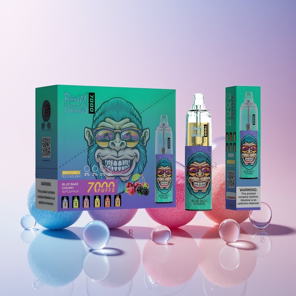 RandM Fumot Tornado 7000 Puffs Disposable Vape – 14ML E-liquid, Mesh Coil, Type-C, Australia Wholesale (Blue Razz Cherry)