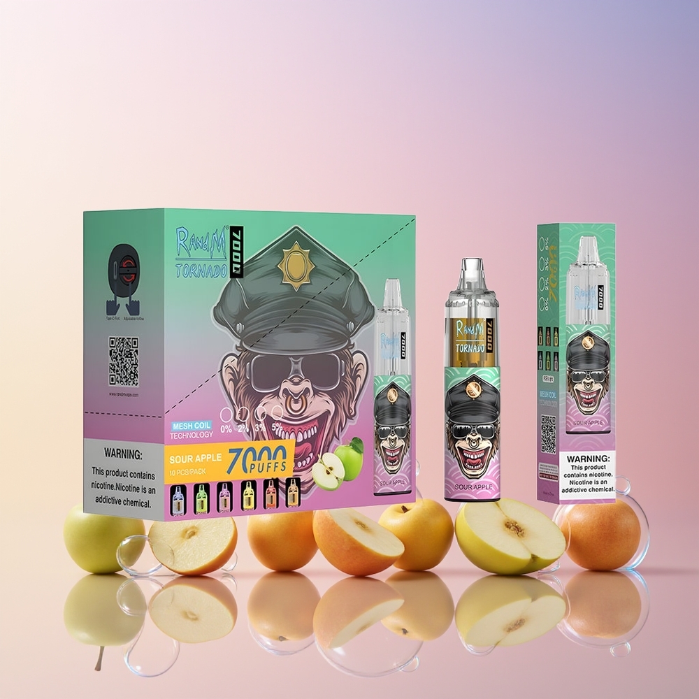 RandM Fumot Tornado 7000 Puffs Disposable Vape – 14ML E-liquid, Mesh Coil, Type-C Port (Australia Wholesale) – Sour Apple