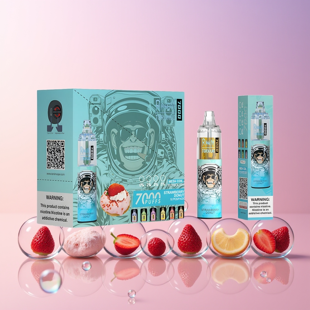 RandM Fumot Tornado 7000 Puffs Disposable Vape – 14ML E-liquid, Mesh Coil, Type-C Port – Australia Wholesale (Strawberry Donut)