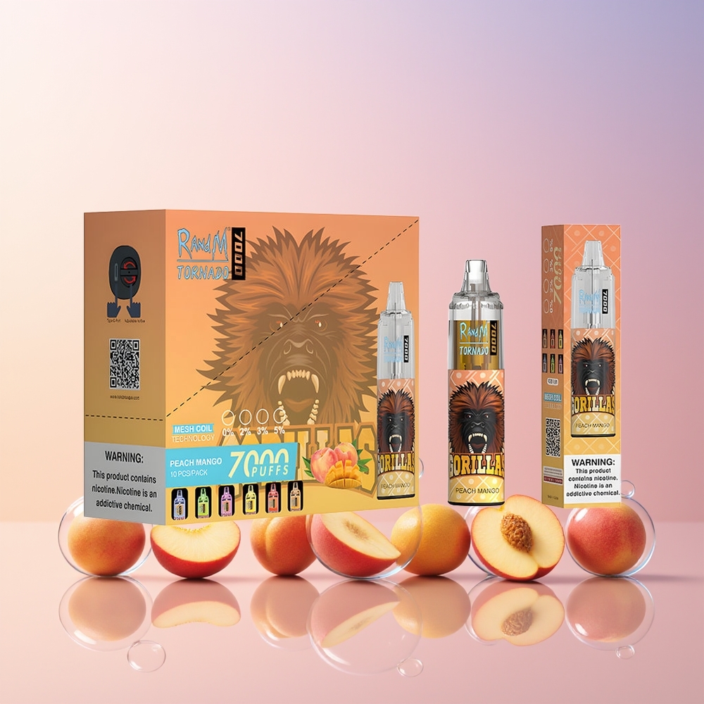 RandM Fumot Tornado 7000 Puffs Disposable Vape (14ML, Mesh Coil, Type-C) – Peach Mango – Australia Wholesale