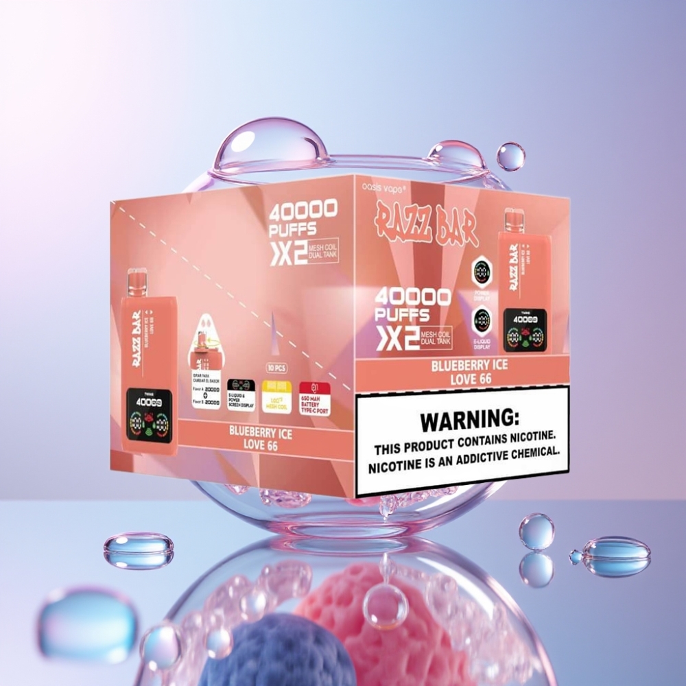 Razz Bar 40000 Puffs Disposable Vape with Power Screen Display & Mesh Coil - Australia Wholesale Blueberry Ice & Love 66
