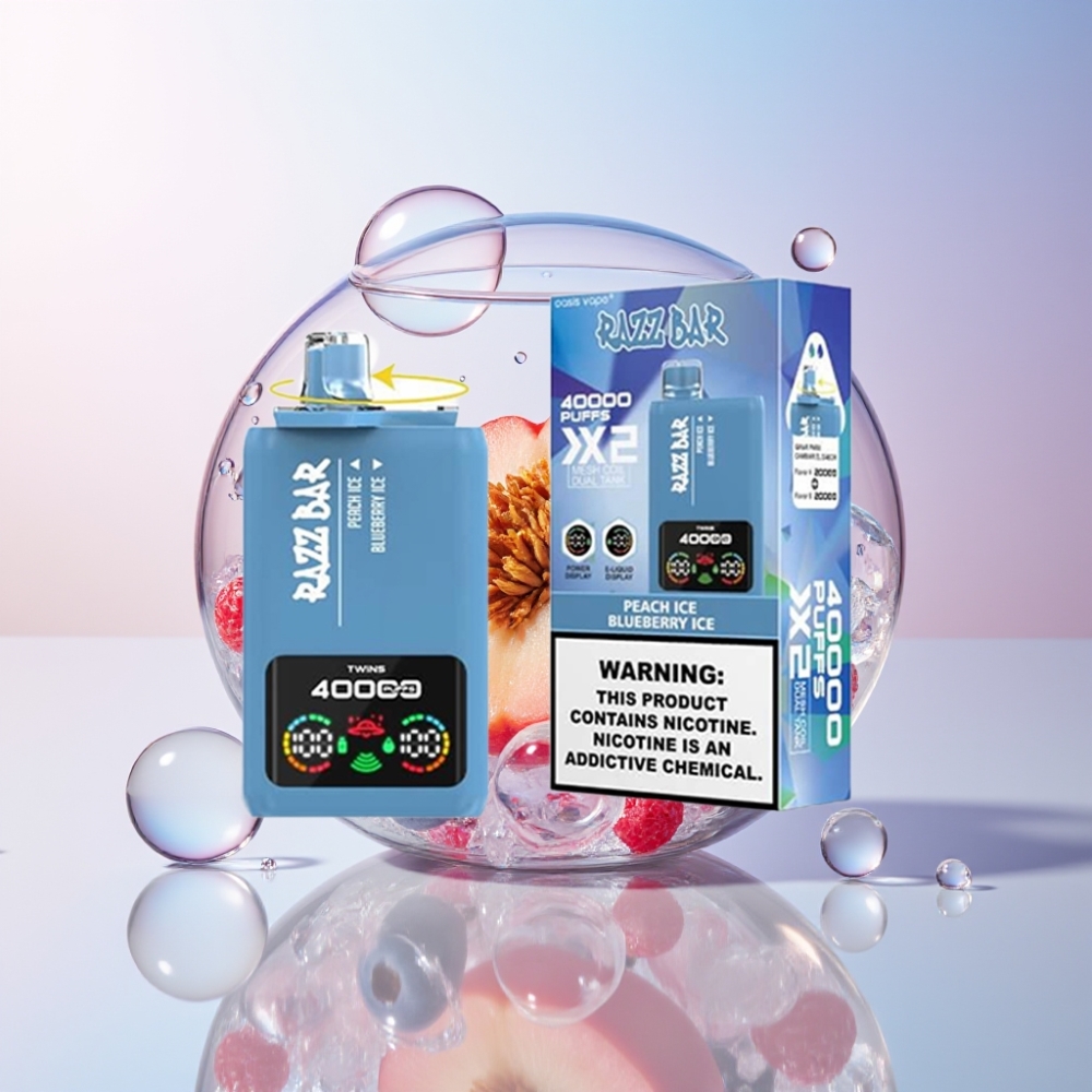 Razz Bar 40000 Puffs Disposable Vape with Power Screen Display & Mesh Coil - Australia Wholesale Peach Ice & Blueberry Ice
