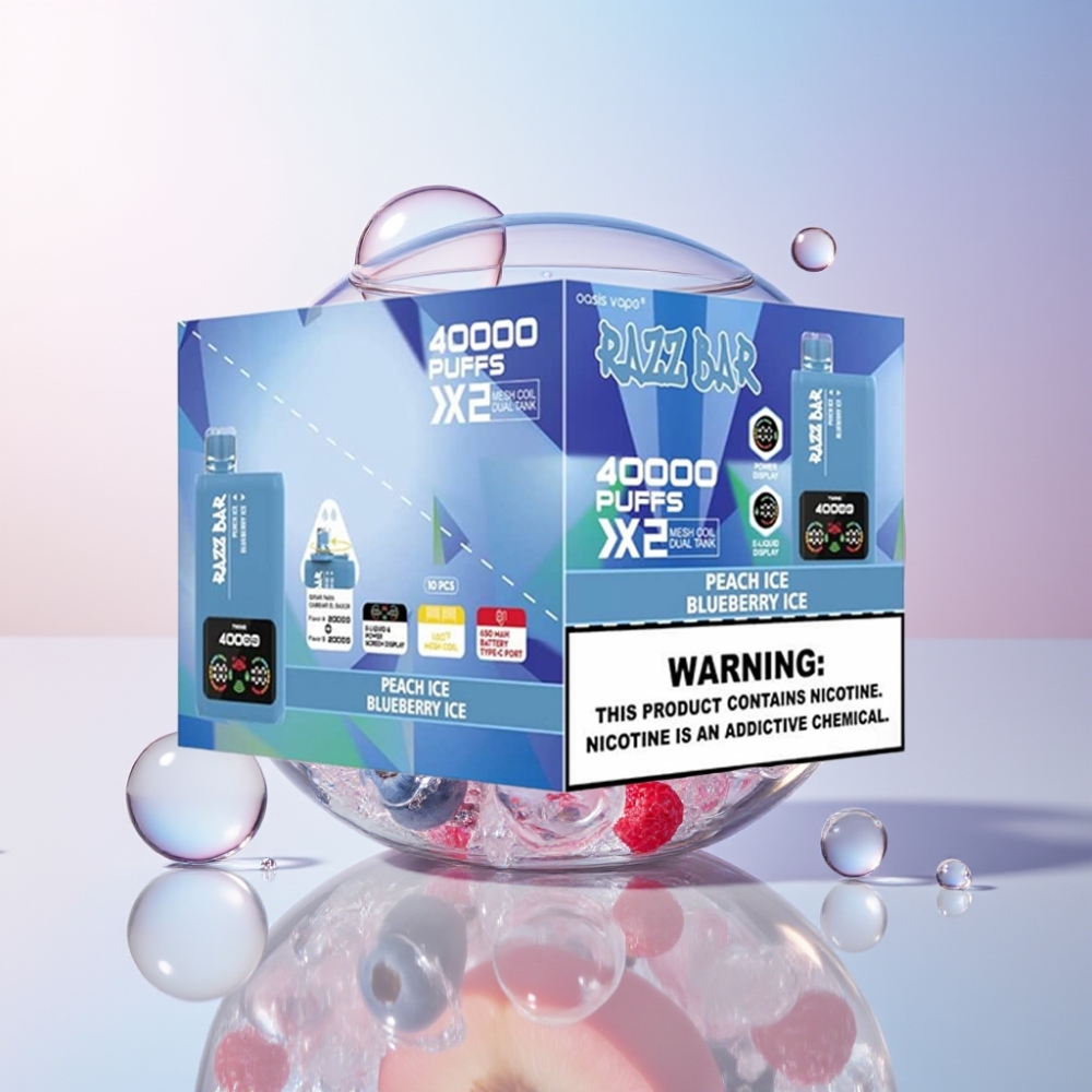 Razz Bar 40000 Puffs Disposable Vape with Power Screen Display & Mesh Coil - Australia Wholesale Peach Ice & Blueberry Ice