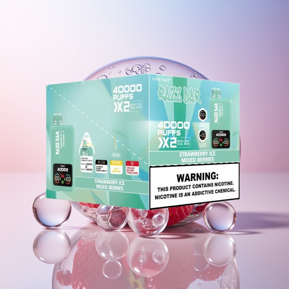 Razz Bar 40000 Puffs Disposable Vape with Power Screen & Mesh Coil - Australia Wholesale Strawberry Ice & Mixed Berries