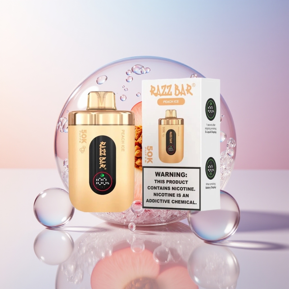 Razz Bar 50K Puffs 650mAh Type-C Rechargeable Disposable Vape Peach Ice Australia Wholesale