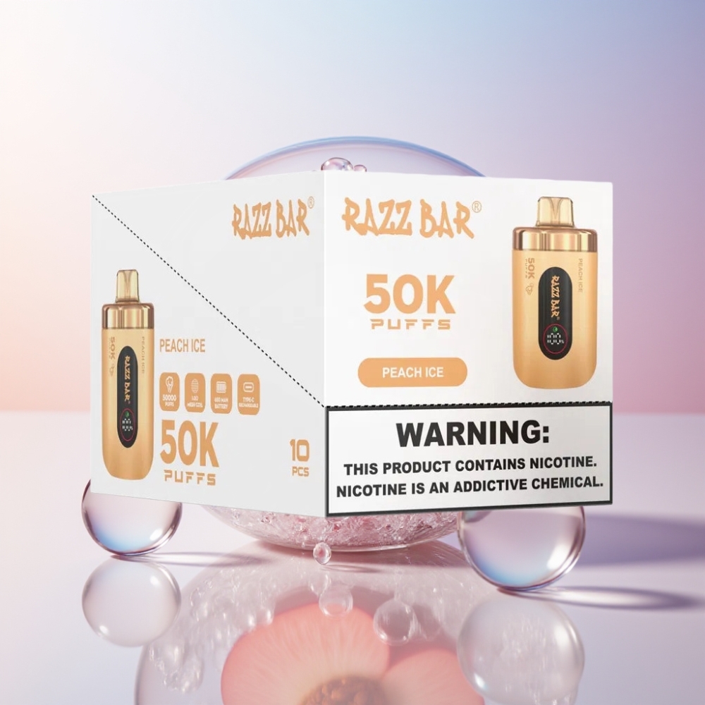 Razz Bar 50K Puffs 650mAh Type-C Rechargeable Disposable Vape Peach Ice Australia Wholesale