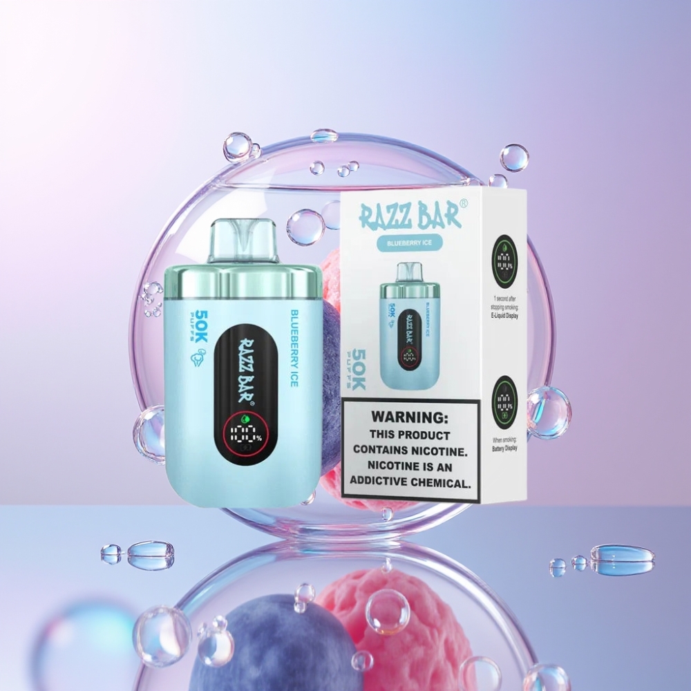 Razz Bar 50K Puffs Australia Wholesale Disposable Vape with 1.0 Ohm Mesh Coil & Type-C Rechargeable - Blueberry Ice