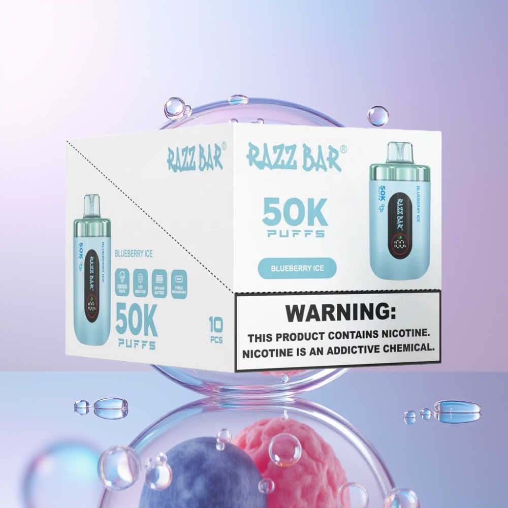 Razz Bar 50K Puffs Australia Wholesale Disposable Vape with 1.0 Ohm Mesh Coil & Type-C Rechargeable - Blueberry Ice