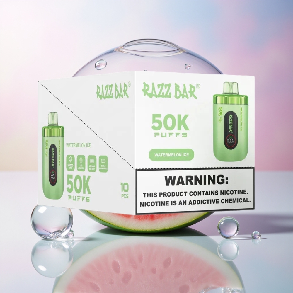 Razz Bar 50K Puffs Australia Wholesale Disposable Vape with 1.0 Ohm Mesh Coil & Watermelon Ice Flavor