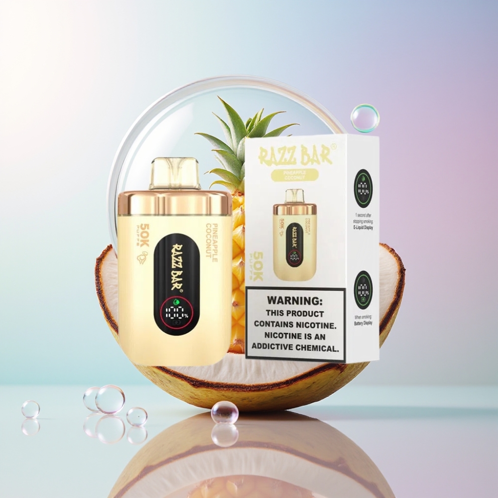 Razz Bar 50K Puffs Australia Wholesale Disposable Vape with 1.0 Ohm Mesh Coil and Pineapple Coconut Flavor