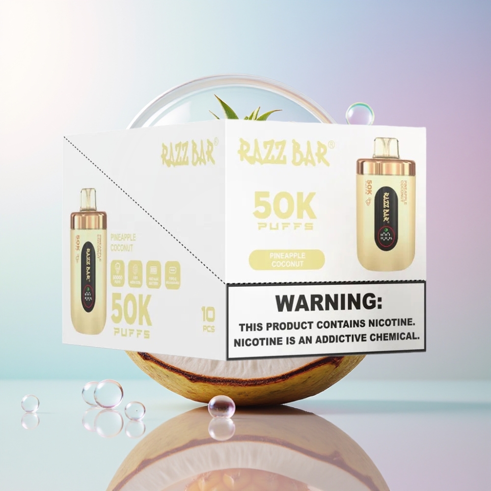 Razz Bar 50K Puffs Australia Wholesale Disposable Vape with 1.0 Ohm Mesh Coil and Pineapple Coconut Flavor