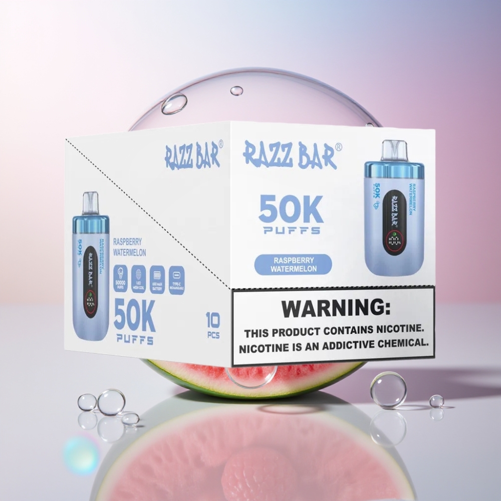 Razz Bar 50K Puffs Disposable Vape - 50000 Puffs, 1.0 Ohm Mesh Coil, Type-C Rechargeable, Australia Wholesale, Raspberry Watermelon