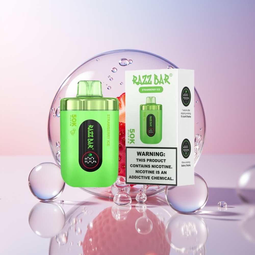Razz Bar 50K Puffs Strawberry Ice Disposable Vape with Mesh Coil & Type-C Rechargeable - Australia Wholesale