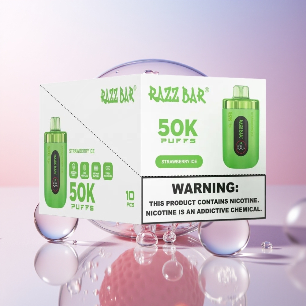 Razz Bar 50K Puffs Strawberry Ice Disposable Vape with Mesh Coil & Type-C Rechargeable - Australia Wholesale