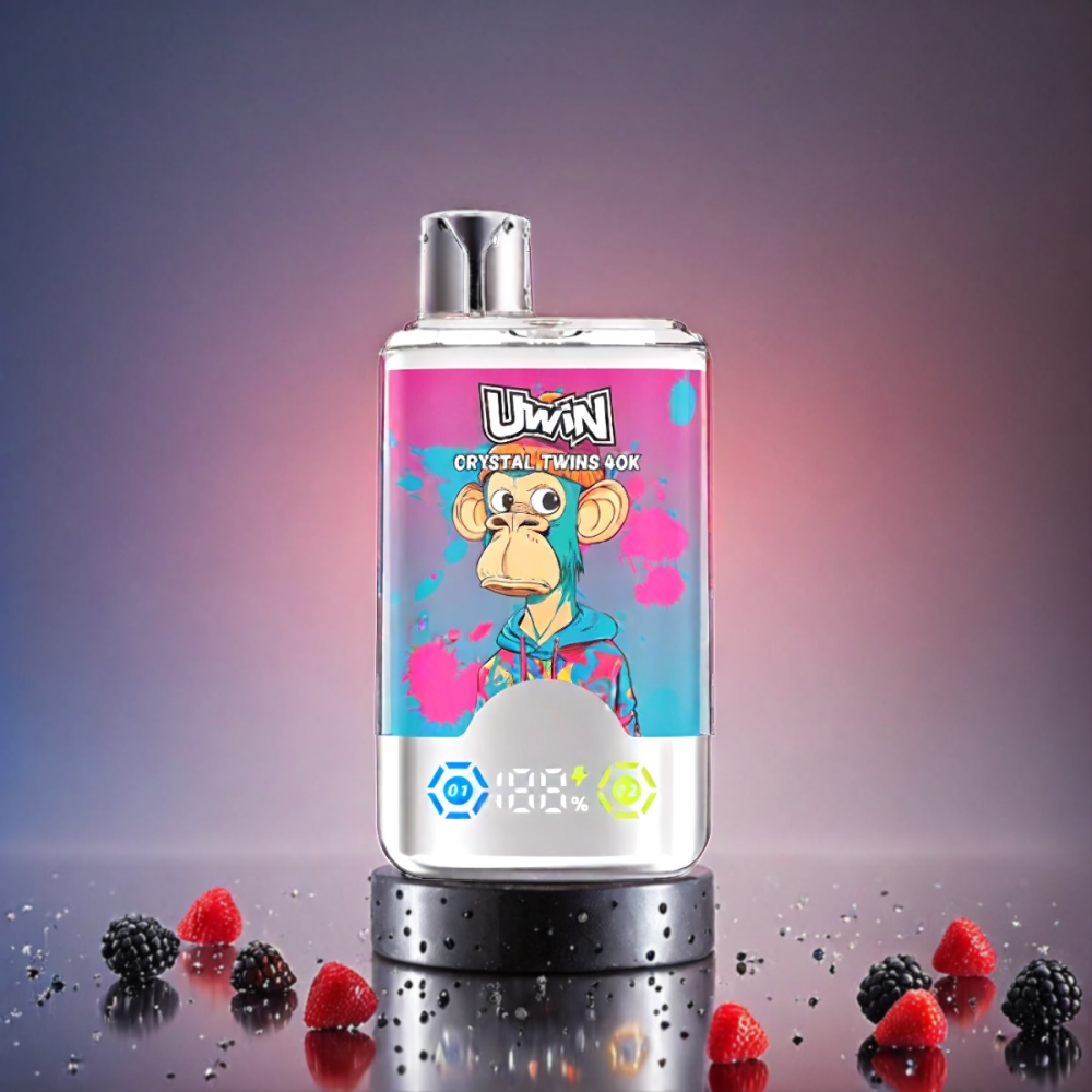 UWin Crystal Twins 40000 Puffs Vape - Watermelon Ice & Mixed Berries. 40,000 puffs, 0%, 2%, 3%, or 5% nicotine. 0.6 Ohm mesh coil, 850mAh battery, 32ml refillable. Type-C charging.