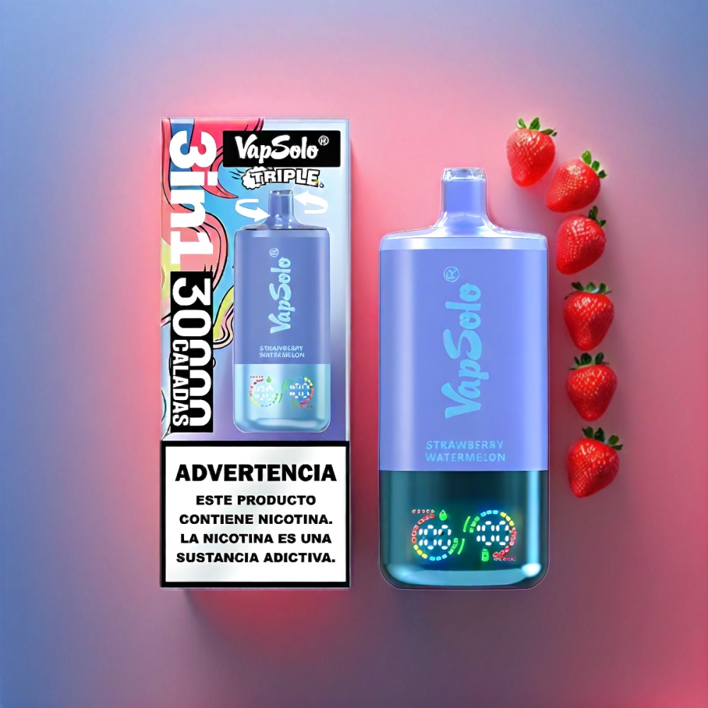 VapSolo Tripe 30000 Puffs Vape - Strawberry Watermelon & Blueberry Ice