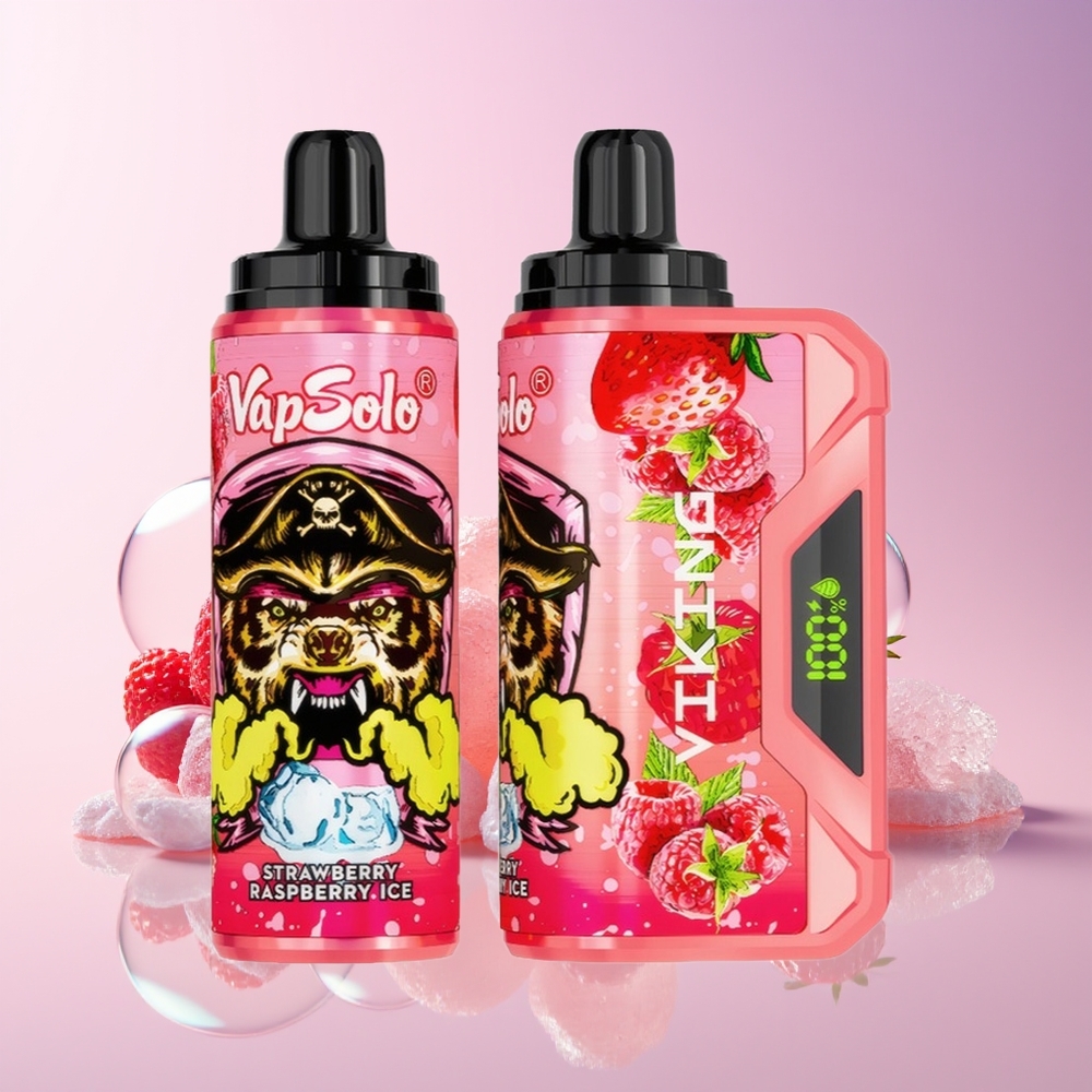 VapSolo VIKING 12000 Puffs Disposable Vape – 22mL E-Liquid, Type-C Charging, LED Display | Australia Wholesale (Strawberry Raspberry Ice)
