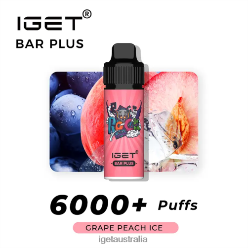 IGET vapes Australia Bar Plus 6000 Puffs J2V4N236 Grape Peach lce